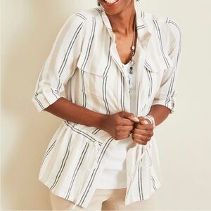 Chico's Uplifted Stripe Linen Rich Lightweight Jacket Women's Size 3/XL